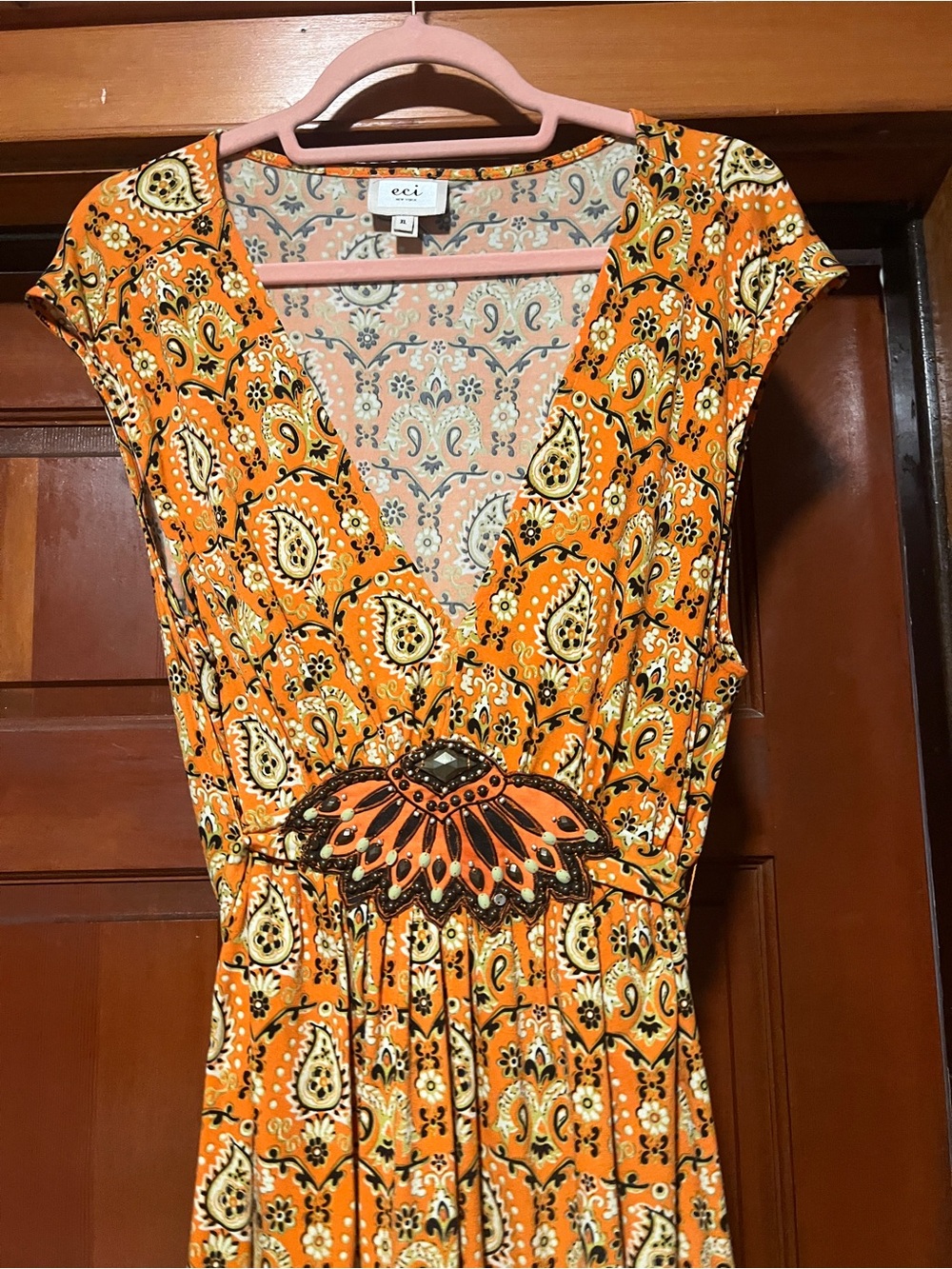 ECI Orange Paisley Embellished Dress | XL, Fits M–L